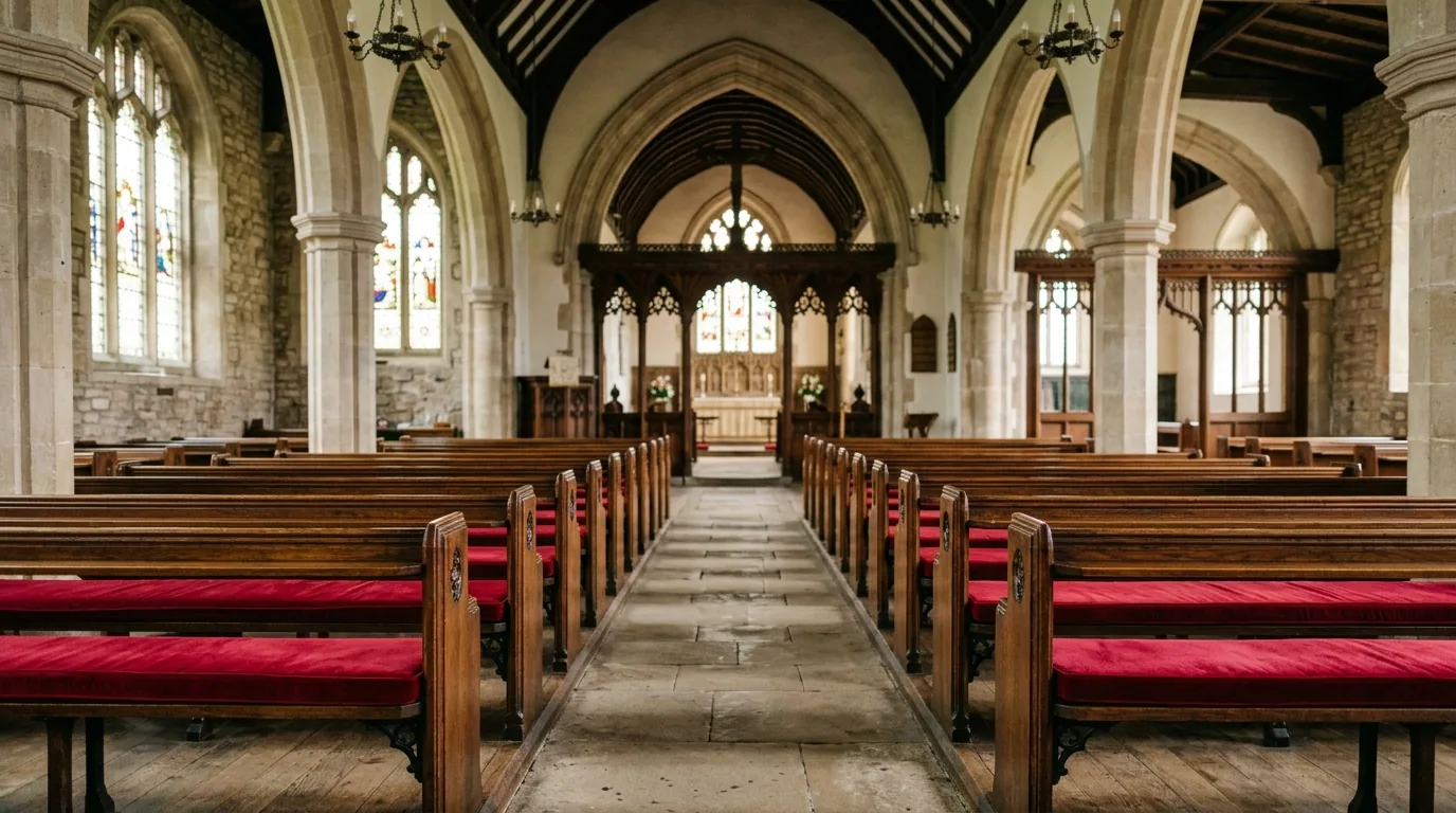The finished result of professional church pew restoration: the completed work looking clean, — Knoxville, TN
