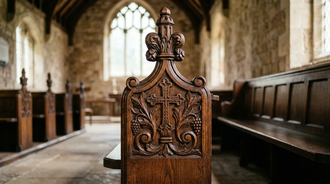The finished result of professional church pew restoration: the completed work looking clean, — Knoxville, TN