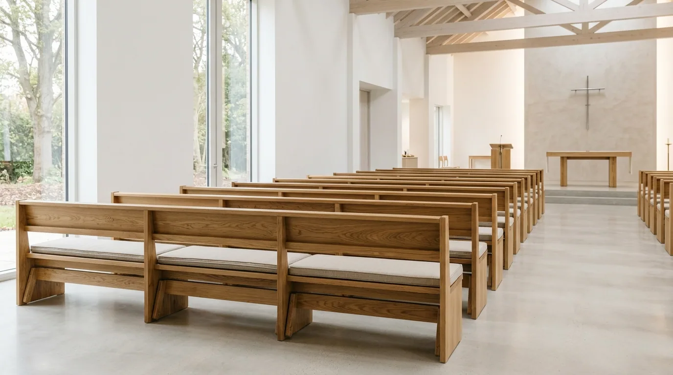 The finished result of professional church pew restoration: the completed work looking clean, — Knoxville, TN