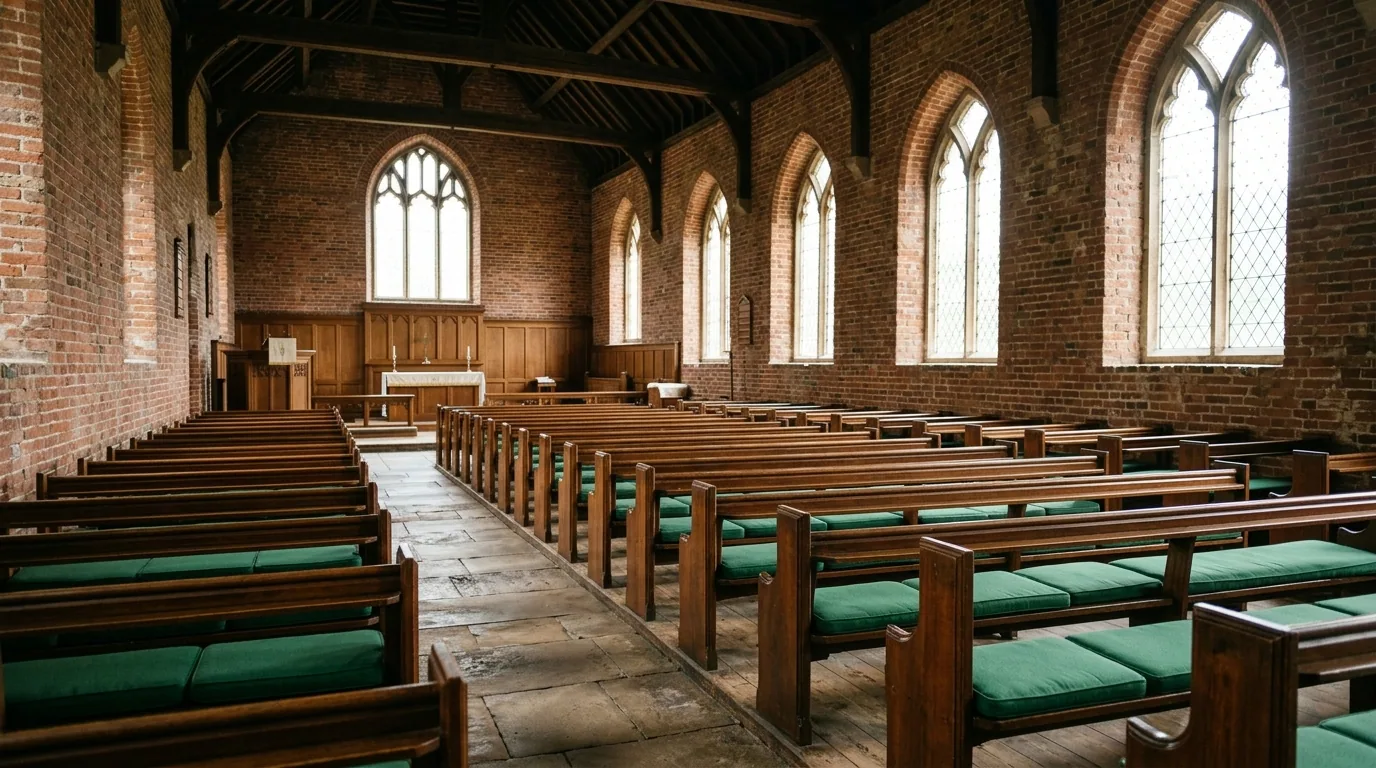 The finished result of professional church pew restoration: the completed work looking clean, — Knoxville, TN